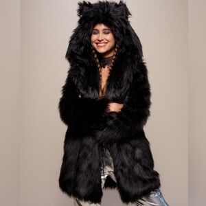 Spirithoods Black Wolf Collectors Edition Faux Fur Coat Size Large